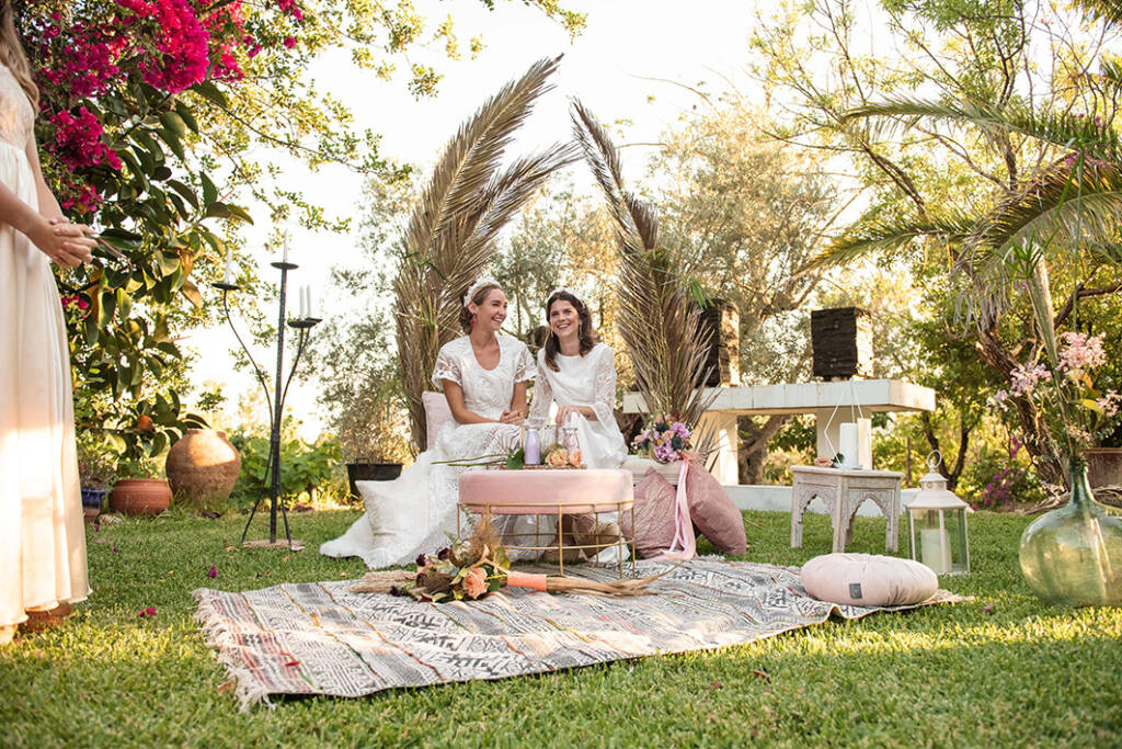 Decoración boho con pampas para una boda en Ibiza